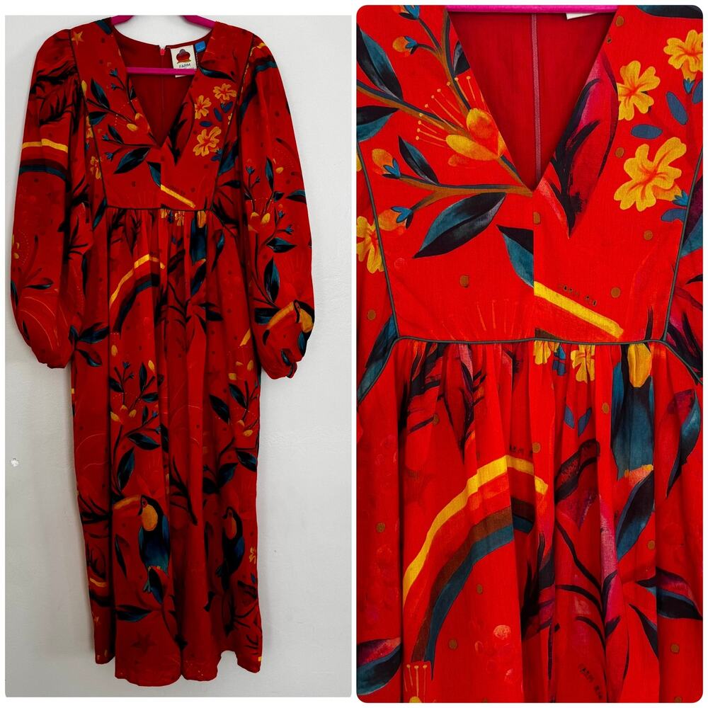 Farm Rio for Anthropologie Floral, Toucan Flowy Maxi Dress